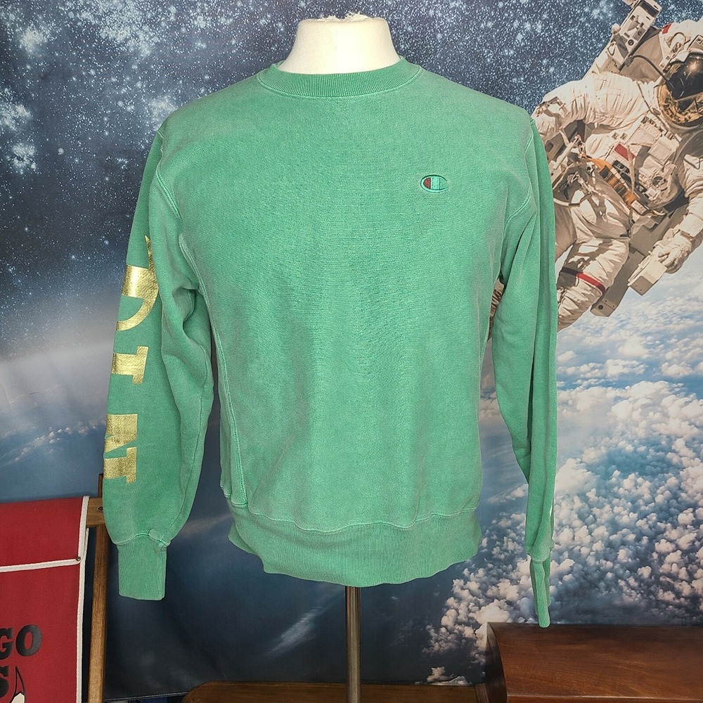Champion Reverse Weave Crewneck Sweatshirt NYC on Sleeve Green‎ Med. 26x21